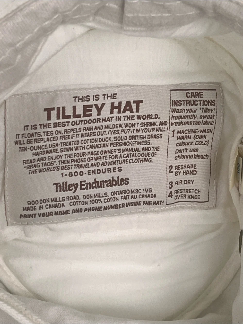 Tilley Hat Boonie Fitted Mens 7 1/8 White Cotton Wide Brim Outdoor Travel